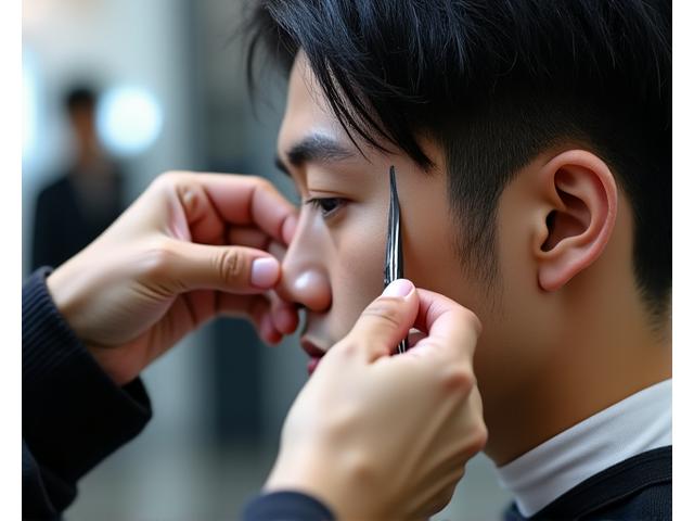 ミリ単位の正確さで完璧なスタイルを追求する精密メンズカットの様子