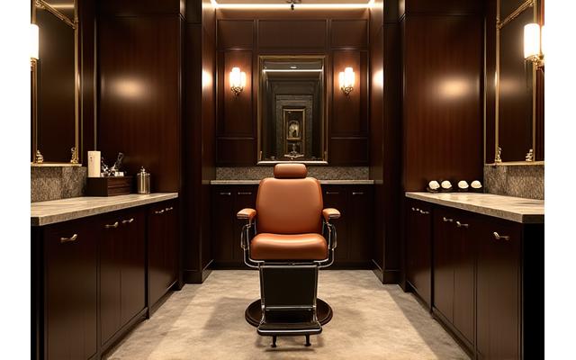 銀座店の豪華で落ち着いた内観、クラシックなバーバーチェアと丁寧なサービス