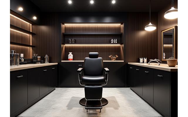スタイリッシュな新宿店の内観、モダンな理髪椅子とミニマルな装飾