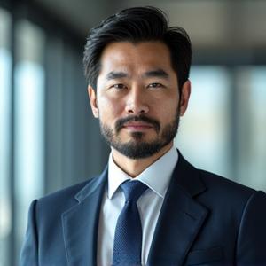 ビジネスシーンにふさわしい、整然としたトリムドビアードを持つ男性。